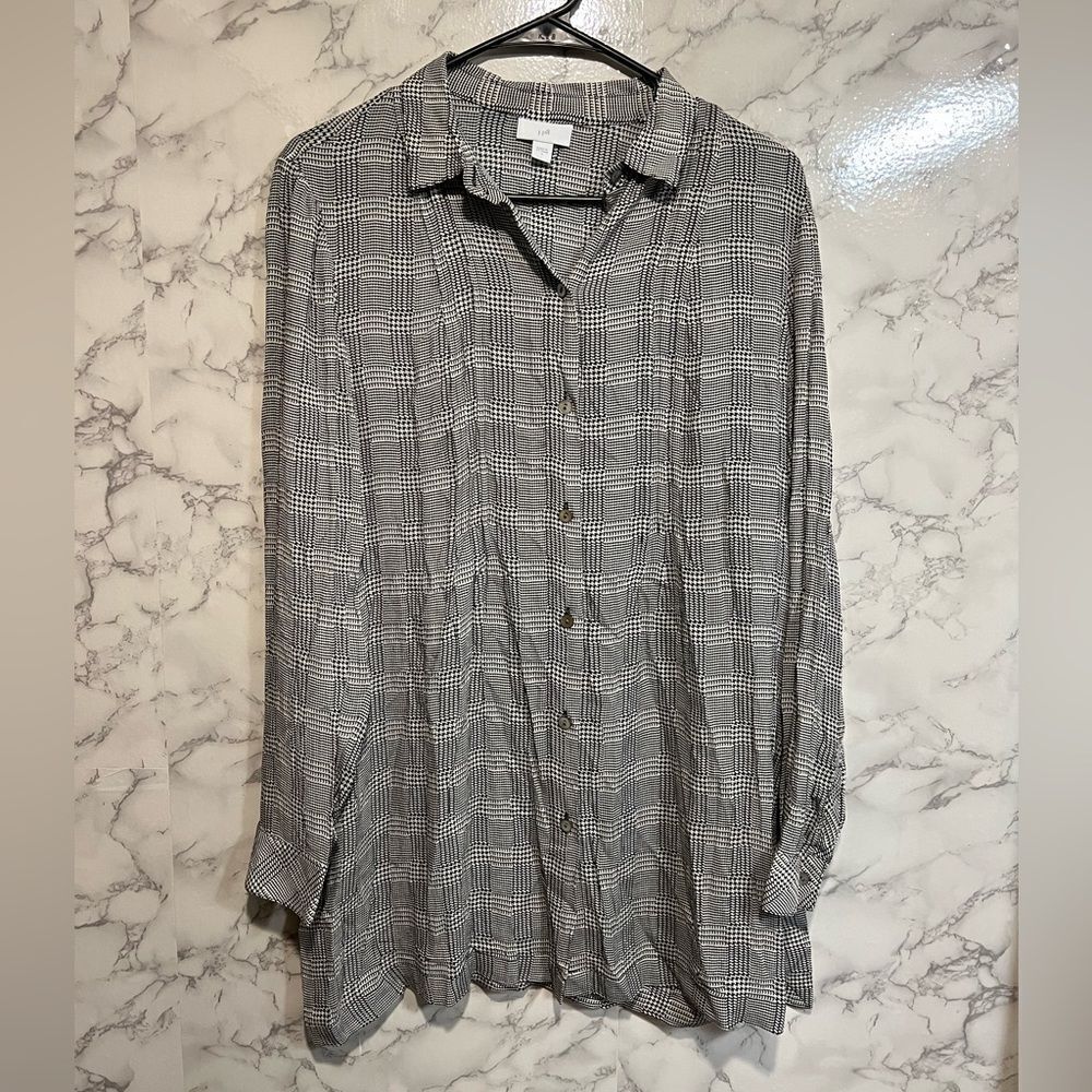 J. Jill Women's Herringbone Button Down Tunic Blouse Top Long Sleeve Size S
